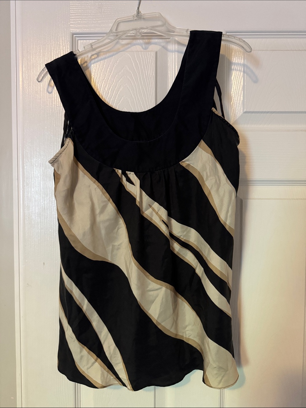 Sleeveless Black and Cream Wave-Print Women’s Tank Top